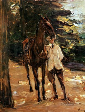 Max Liebermann Painting - Hombre con caballo Max Liebermann Impresionismo alemán